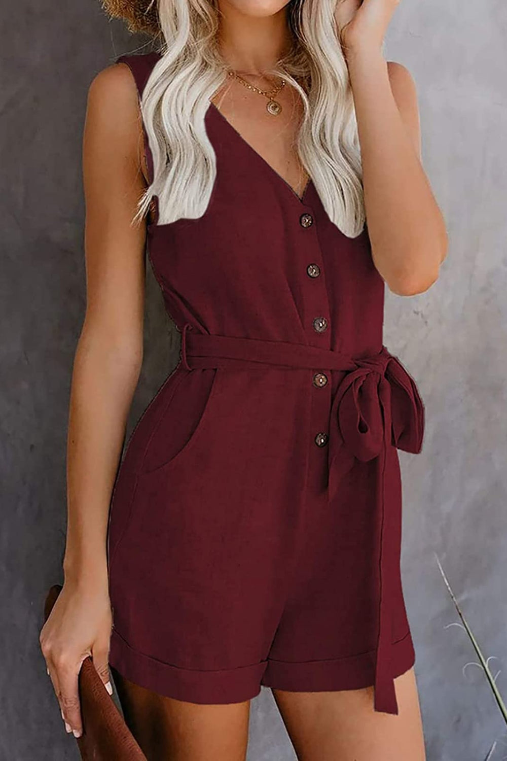Linen Button-Up Belted Romper – Chic & Effortless Summer Style
