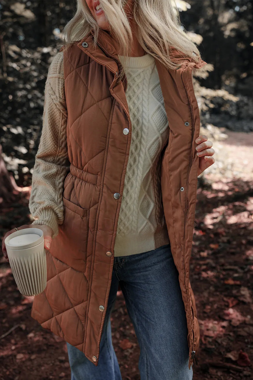 Rust Quilted Longline Vest – Chic Fall & Winter Layering Piece