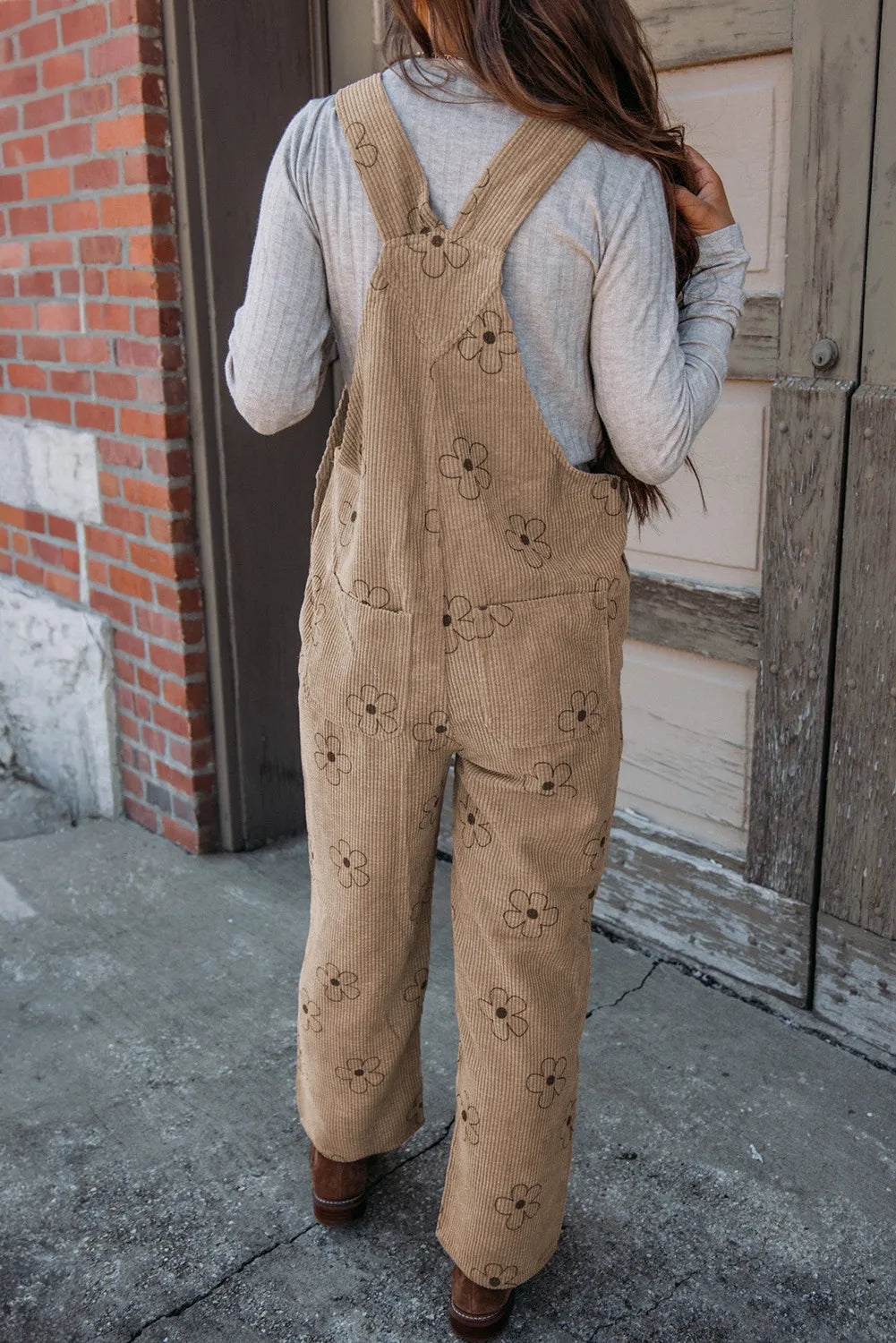 Floral Corduroy Overalls – Vintage-Inspired Relaxed Fit Jumpsuit