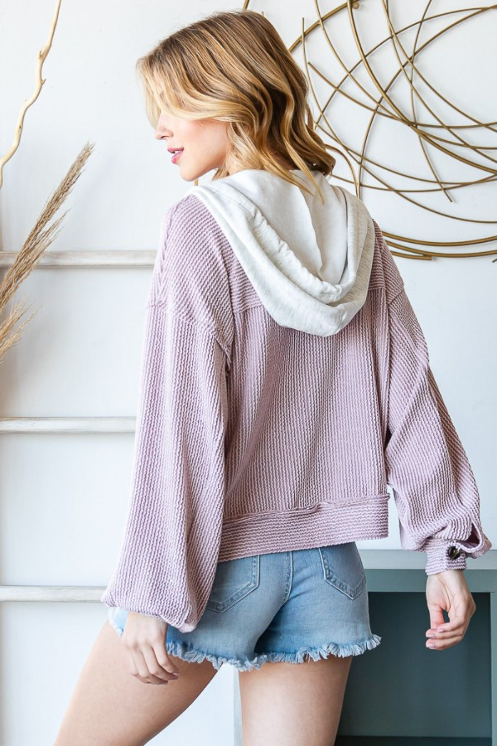 Cozy Waffle Knit Hooded Jacket – Casual & Stylish Layer