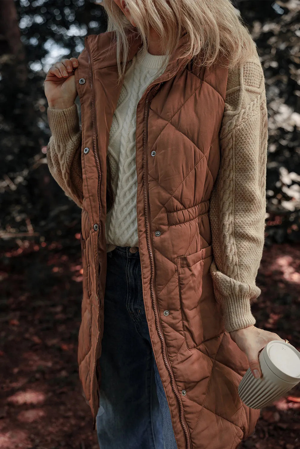 Rust Quilted Longline Vest – Chic Fall & Winter Layering Piece