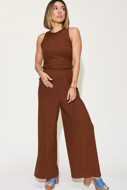 Sage Ribbed Wide-Leg Jumpsuit – Effortless Chic & Comfy Style