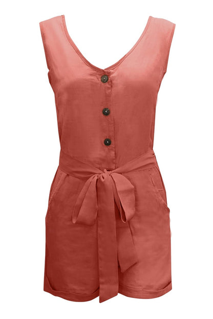 Linen Button-Up Belted Romper – Chic & Effortless Summer Style