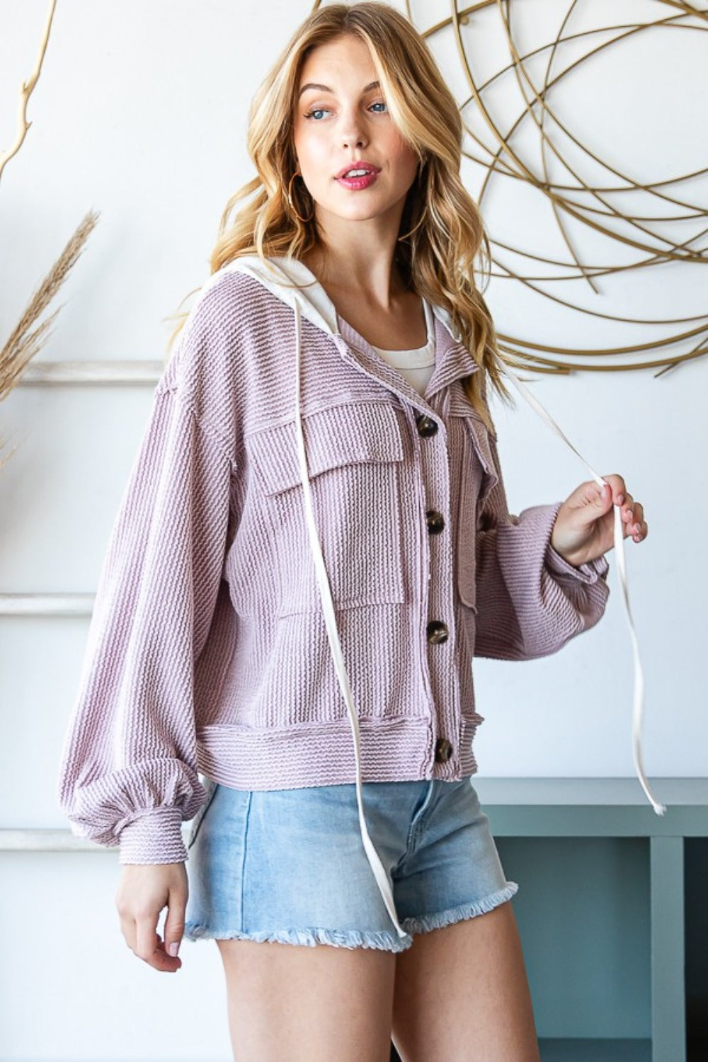 Cozy Waffle Knit Hooded Jacket – Casual & Stylish Layer