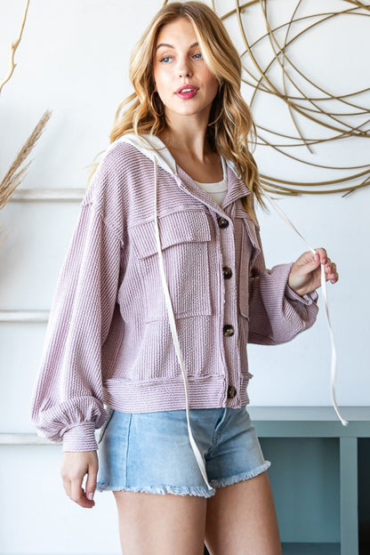Cozy Waffle Knit Hooded Jacket – Casual & Stylish Layer