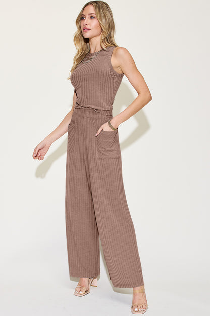 Sage Ribbed Wide-Leg Jumpsuit – Effortless Chic & Comfy Style