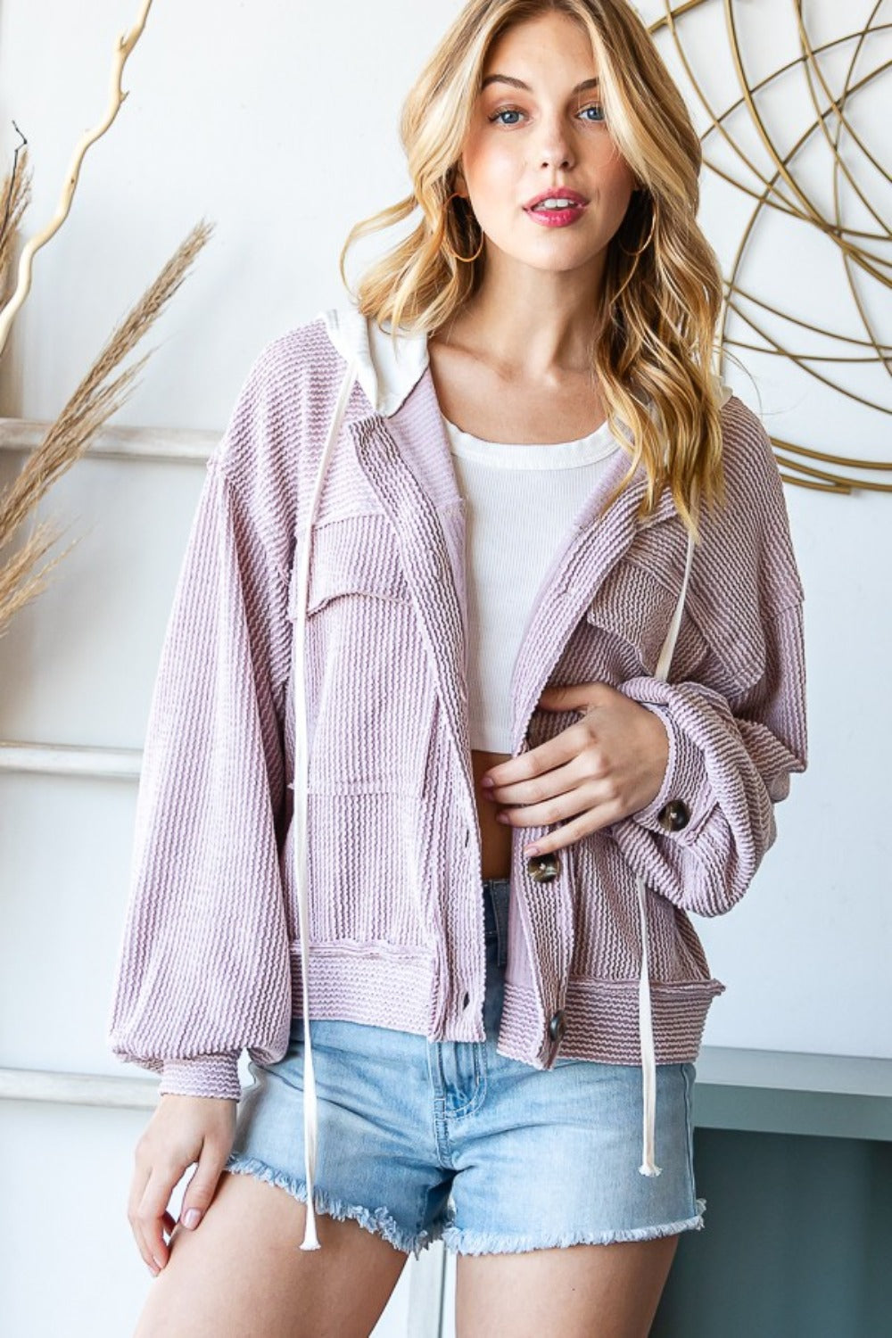 Cozy Waffle Knit Hooded Jacket – Casual & Stylish Layer