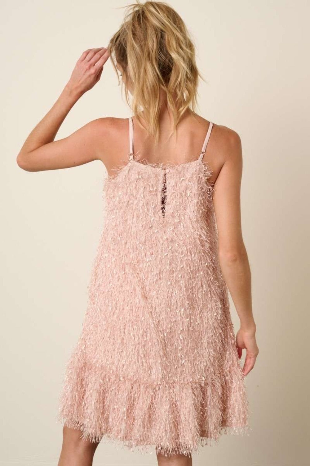 Blush Pink Fringe Dress – Glamorous & Chic Party Look