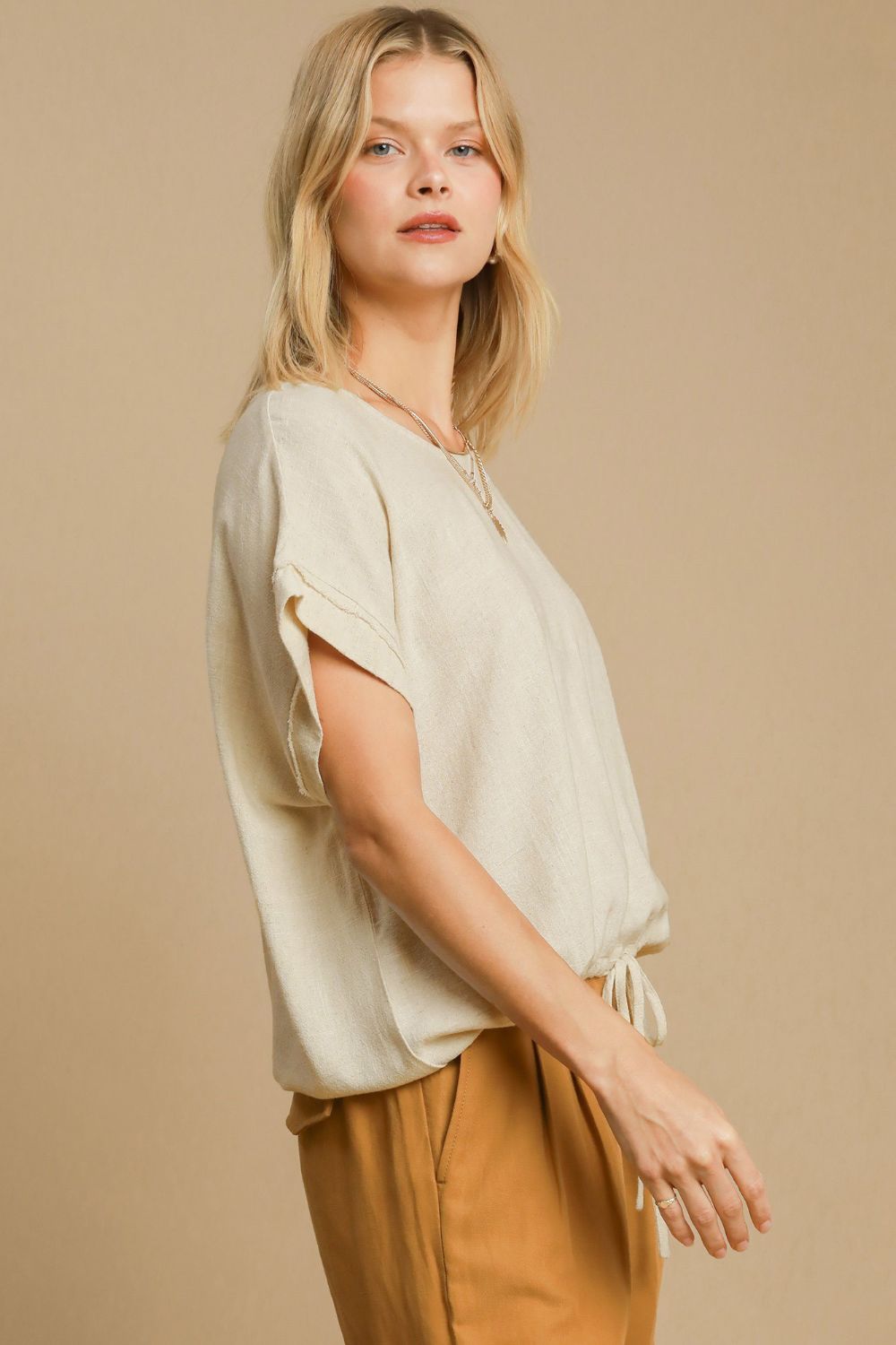 Linen Drawstring Hem Blouse – Effortless Chic & Comfortable Fit