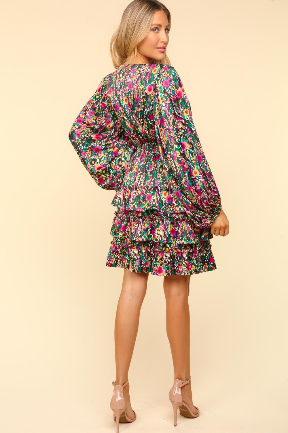 Vibrant Floral Ruffle Dress – Chic & Playful Long Sleeve Mini