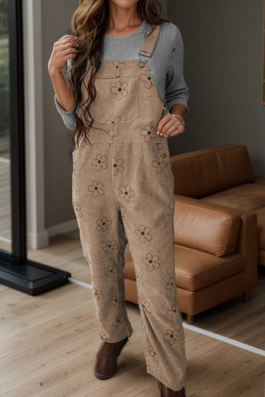 Floral Corduroy Overalls – Vintage-Inspired Relaxed Fit Jumpsuit