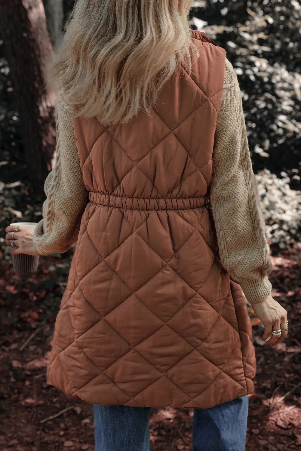 Rust Quilted Longline Vest – Chic Fall & Winter Layering Piece