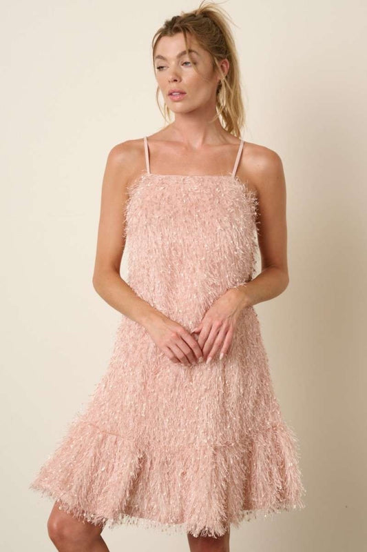 Blush Pink Fringe Dress – Glamorous & Chic Party Look