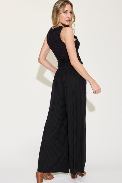 Sage Ribbed Wide-Leg Jumpsuit – Effortless Chic & Comfy Style