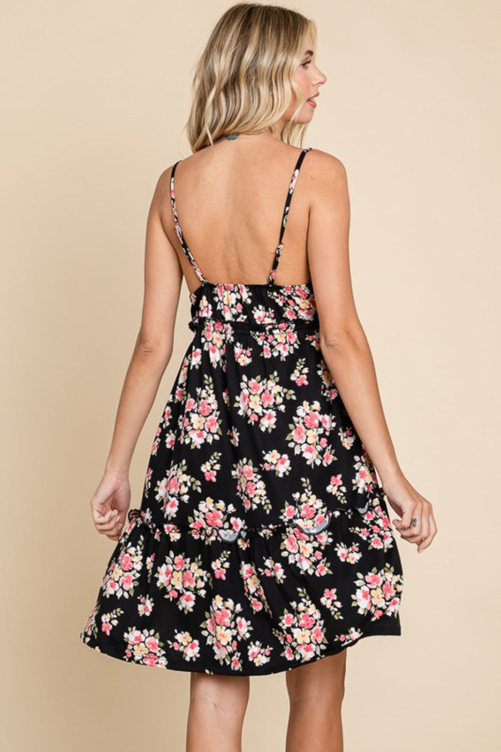 Floral Black Ruffle Mini Dress – Chic, Feminine & Flattering