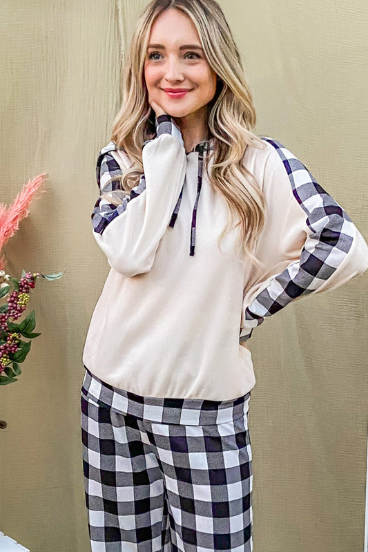 Buffalo Plaid Sleeve Hoodie Set – Cozy & Chic Loungewear