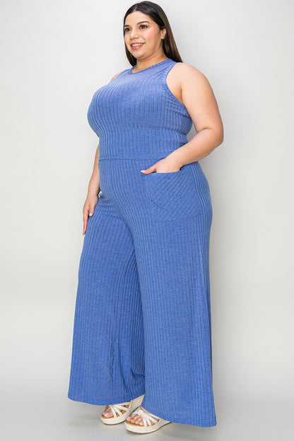 Sage Ribbed Wide-Leg Jumpsuit – Effortless Chic & Comfy Style
