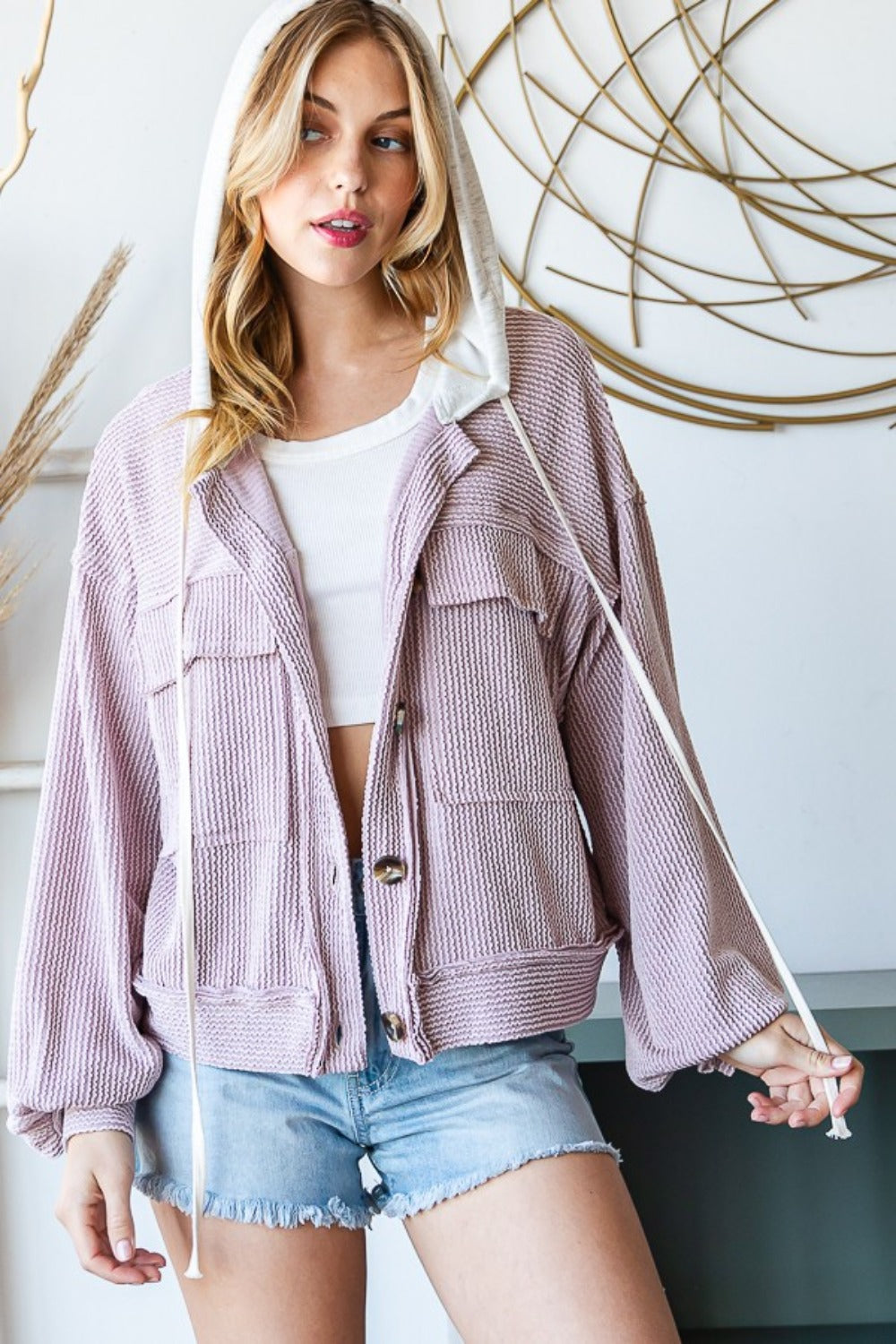 Cozy Waffle Knit Hooded Jacket – Casual & Stylish Layer