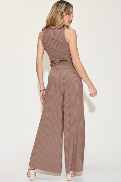 Sage Ribbed Wide-Leg Jumpsuit – Effortless Chic & Comfy Style