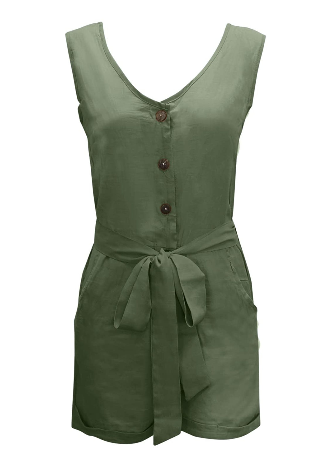 Linen Button-Up Belted Romper – Chic & Effortless Summer Style