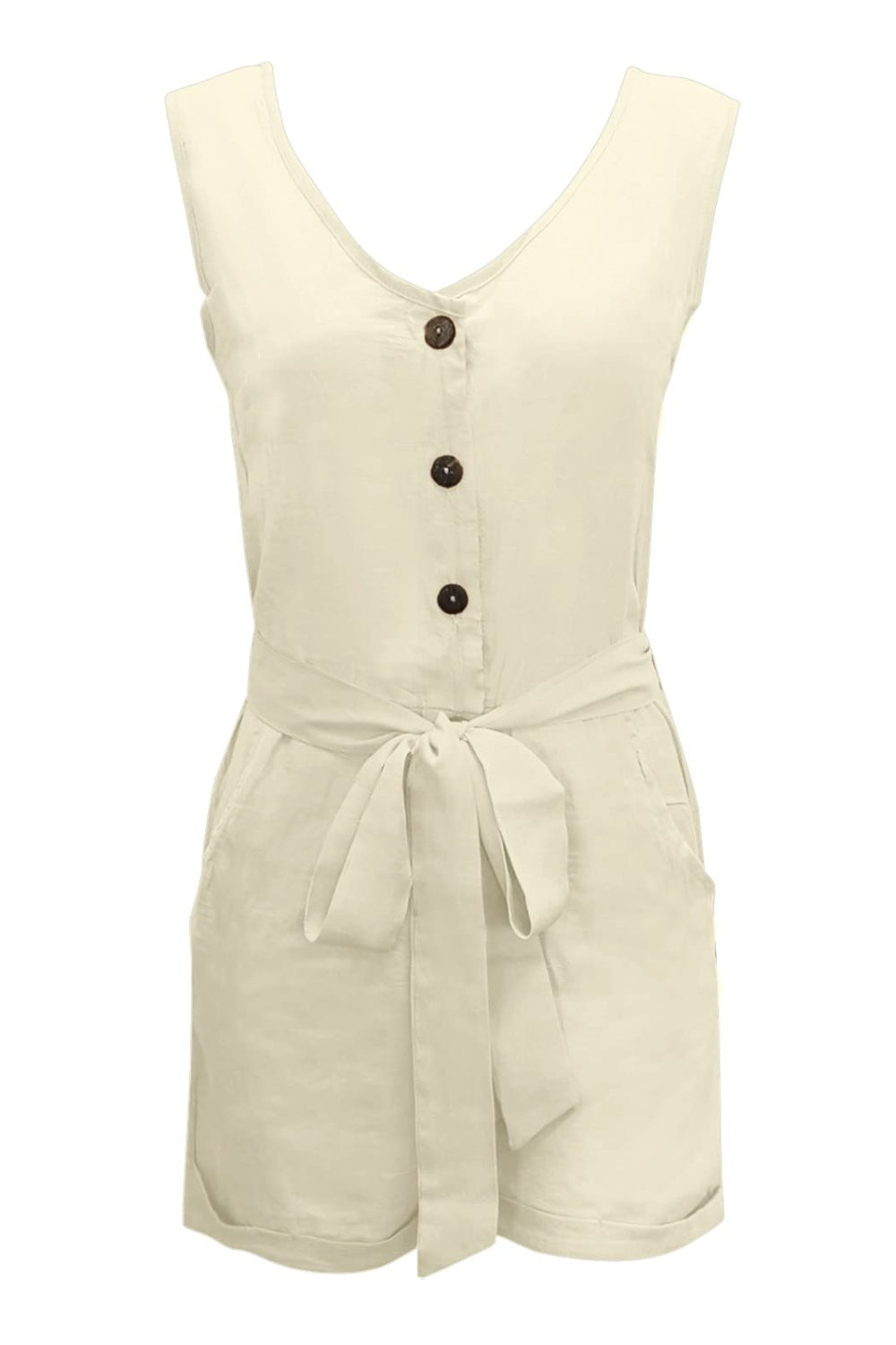 Linen Button-Up Belted Romper – Chic & Effortless Summer Style