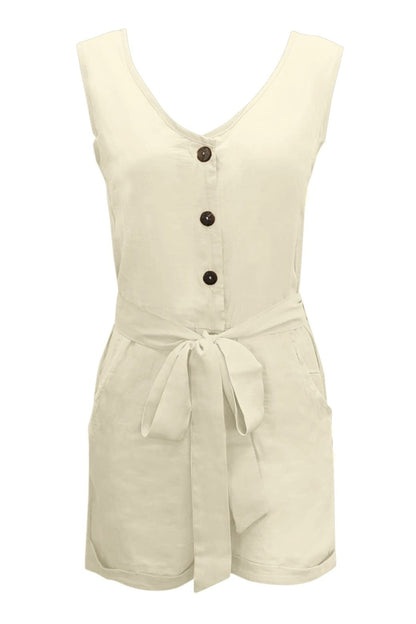 Linen Button-Up Belted Romper – Chic & Effortless Summer Style
