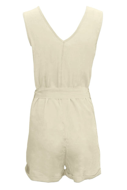 Linen Button-Up Belted Romper – Chic & Effortless Summer Style