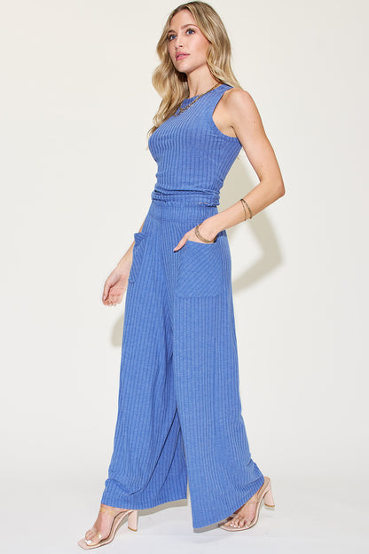 Sage Ribbed Wide-Leg Jumpsuit – Effortless Chic & Comfy Style