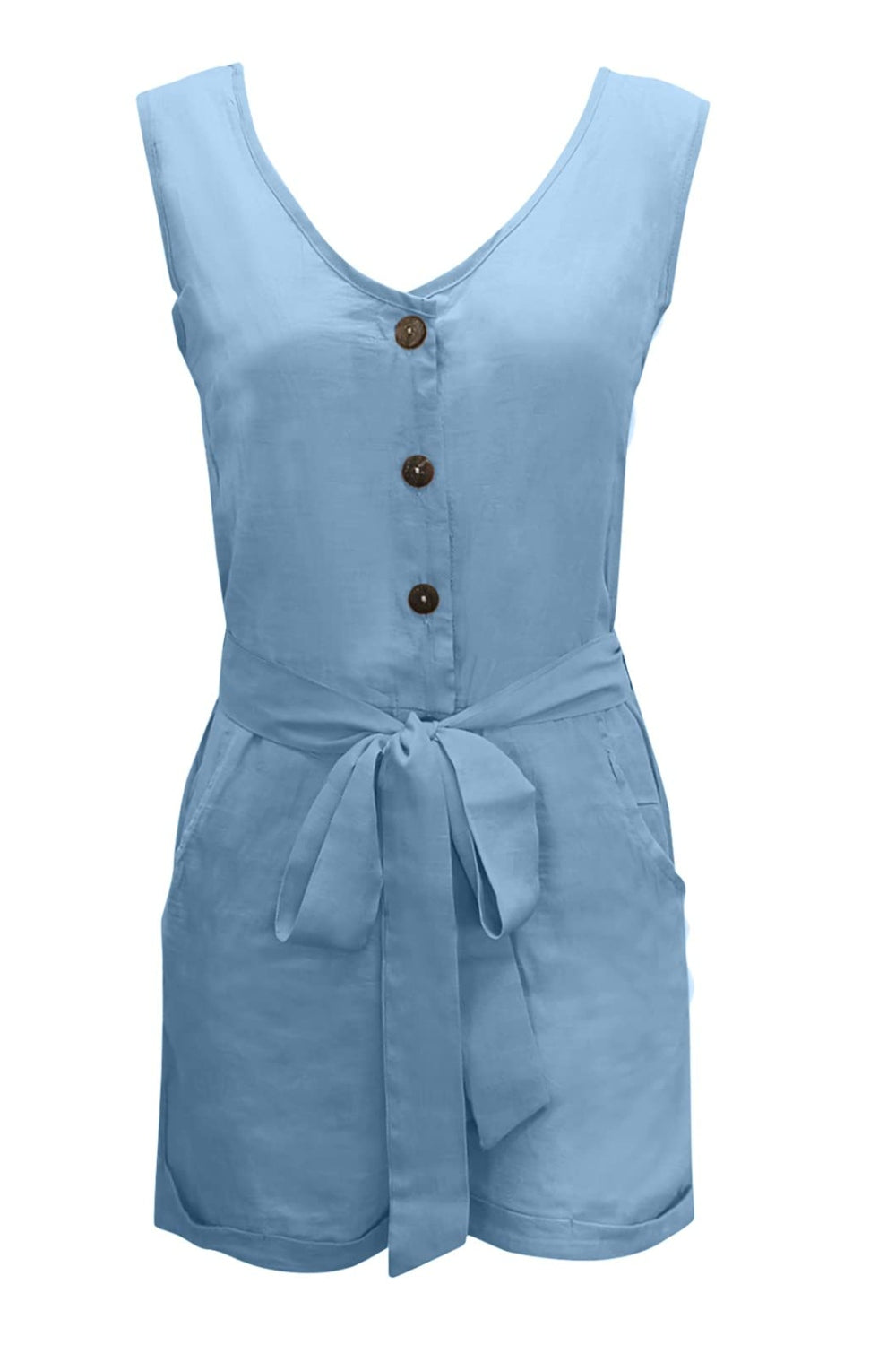 Linen Button-Up Belted Romper – Chic & Effortless Summer Style