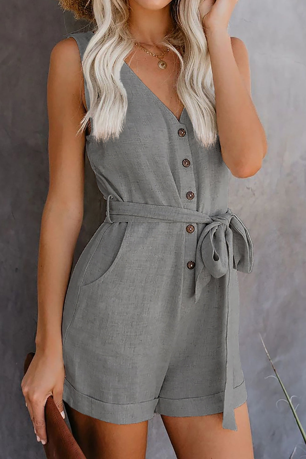 Linen Button-Up Belted Romper – Chic & Effortless Summer Style