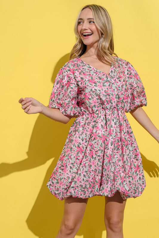 Floral Puff Sleeve Bubble Hem Dress – Playful & Chic