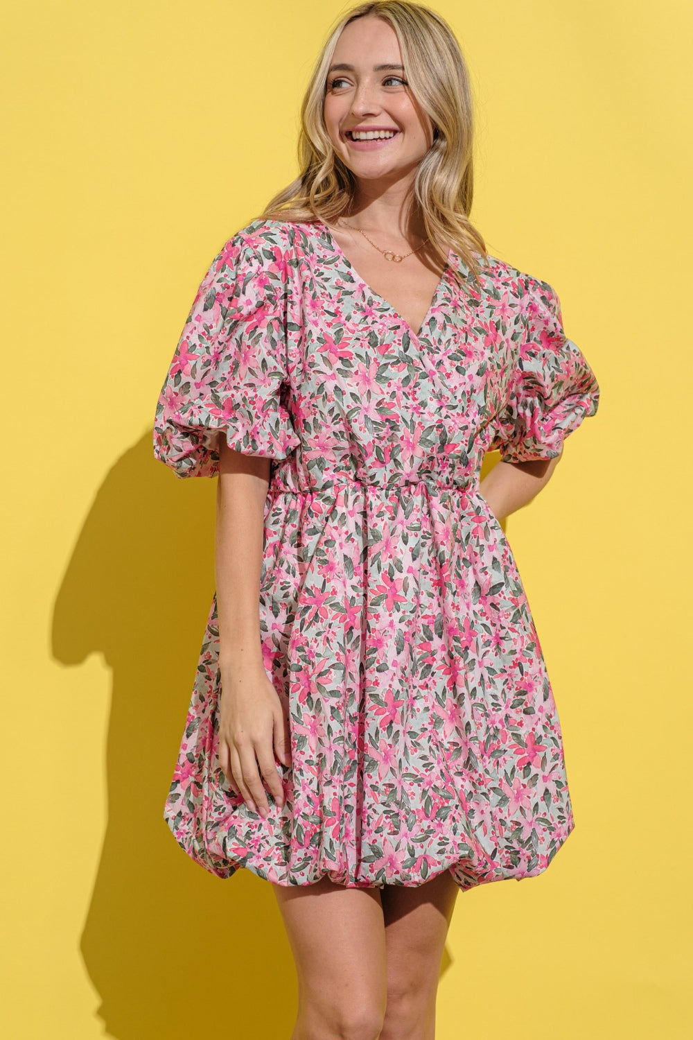 Floral Puff Sleeve Bubble Hem Dress – Playful & Chic