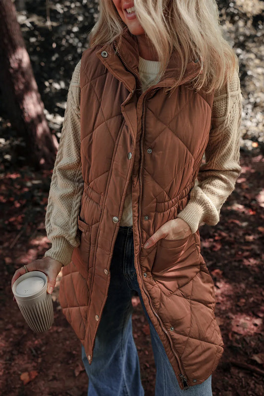 Rust Quilted Longline Vest – Chic Fall & Winter Layering Piece